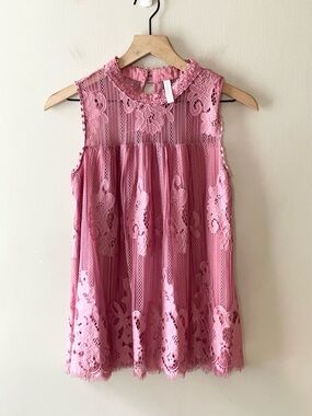 XHILARATION Pink High Neck Lace Tunic